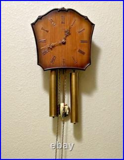 Frantz Hermle German Vintage Mid Century Retro Teak Wood 8-Day Wall Clock