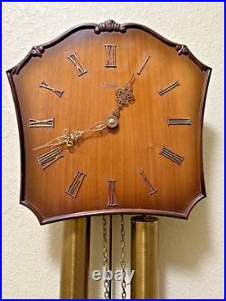 Frantz Hermle German Vintage Mid Century Retro Teak Wood 8-Day Wall Clock