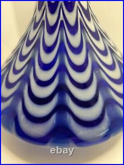 Vintage Mid Century Empoli Style Tuscan Glass Vase, Blue White, Rare, 70s
