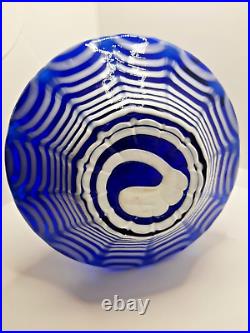 Vintage Mid Century Empoli Style Tuscan Glass Vase, Blue White, Rare, 70s